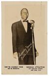 (MUSIC.) COLTRANE, JOHN. Real photo postcard of Eddie Vinson, signed by Coltrane as "Johnny Coltrane," together with trumpeter Johnny C
